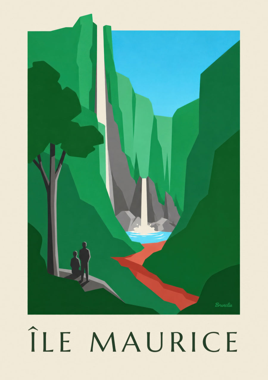 Affiche Île Maurice, cascade de Chamarel (titre ÎLE MAURICE)