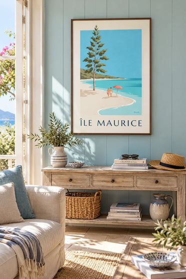 Affiche Île Maurice, plage de Blue Bay : encadrée au mur