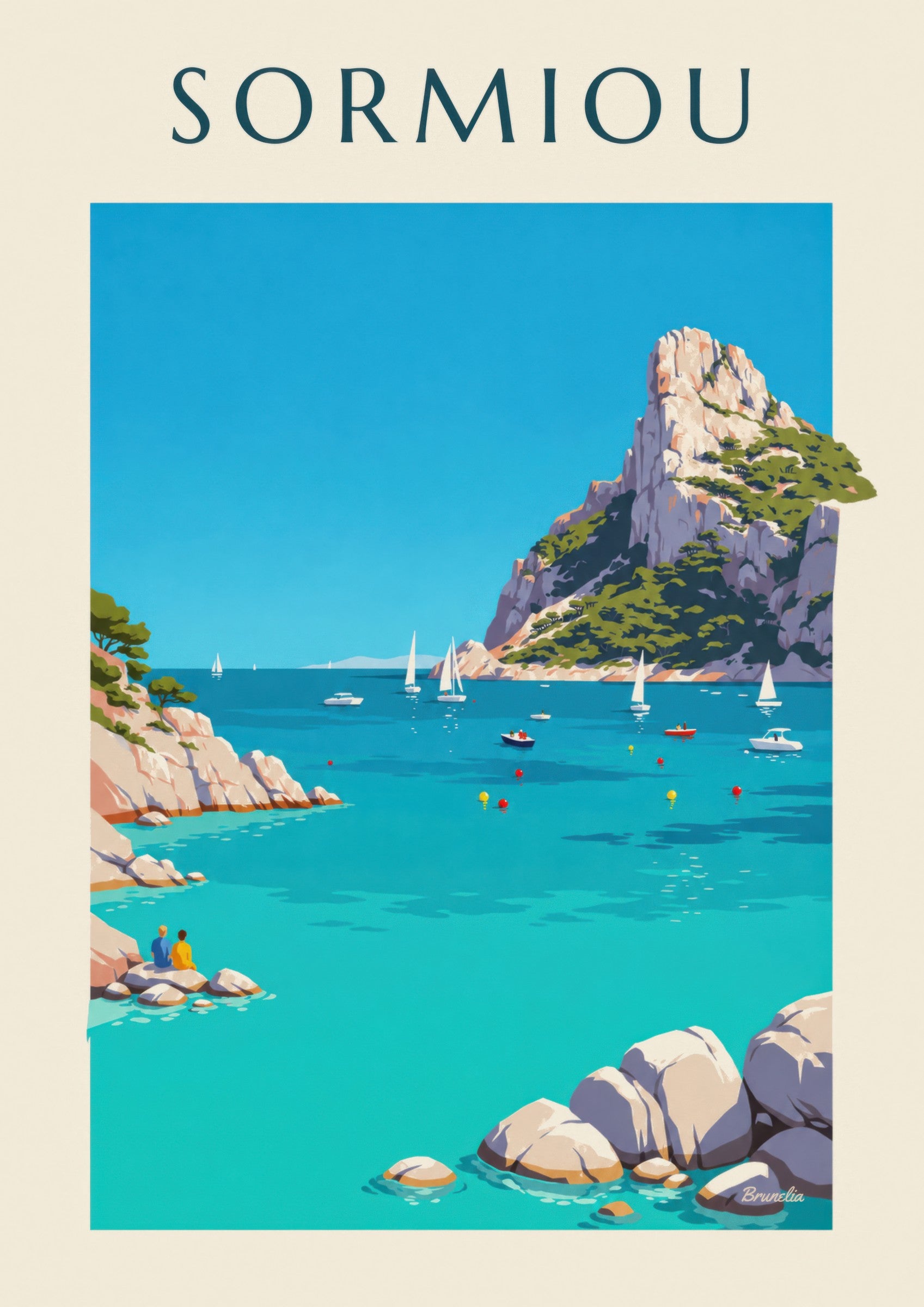 Affiche calanque de Sormiou à Marseille : détail en gros plan