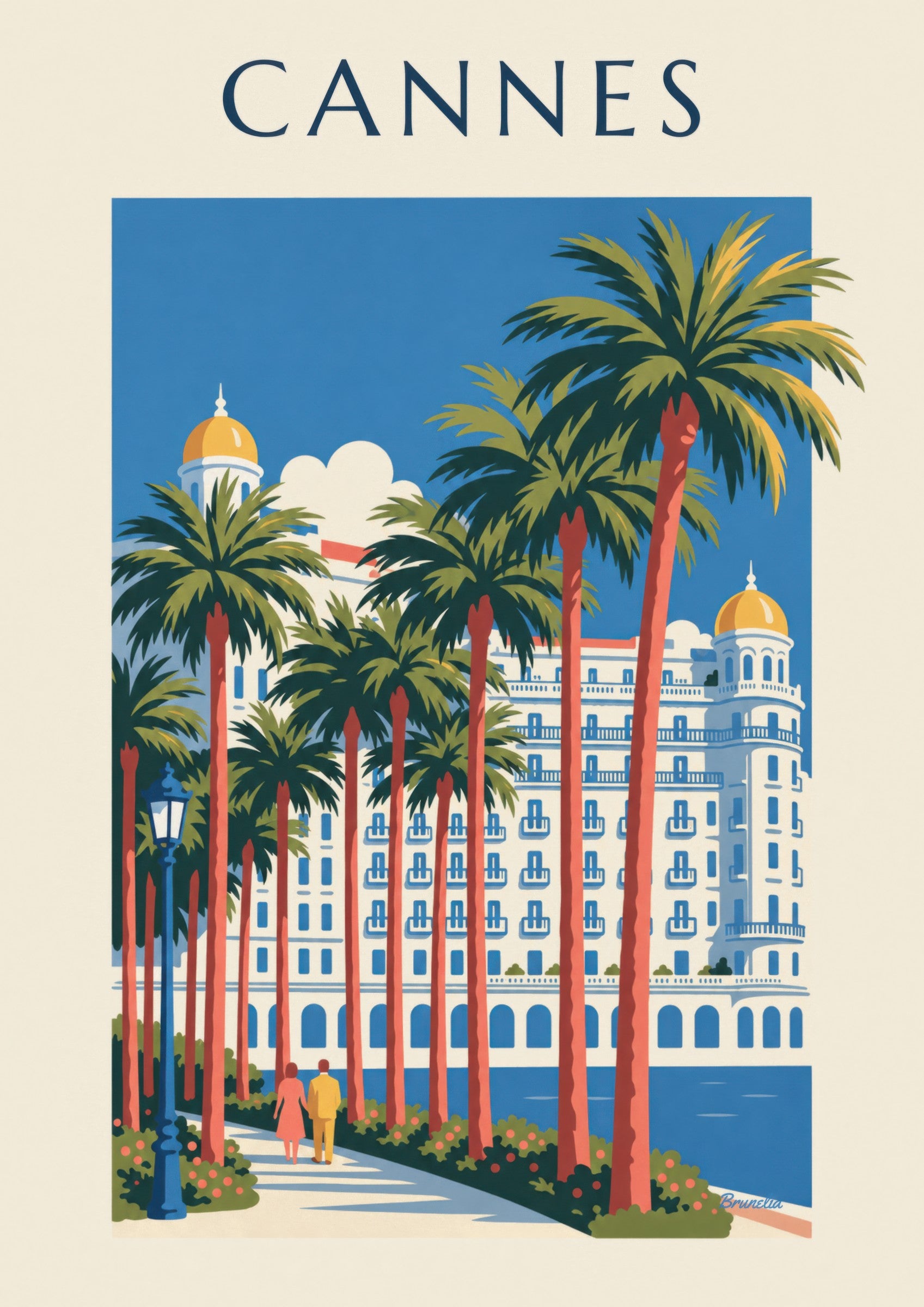 Affiche Croisette de Cannes, palmiers et palace : détail en gros plan