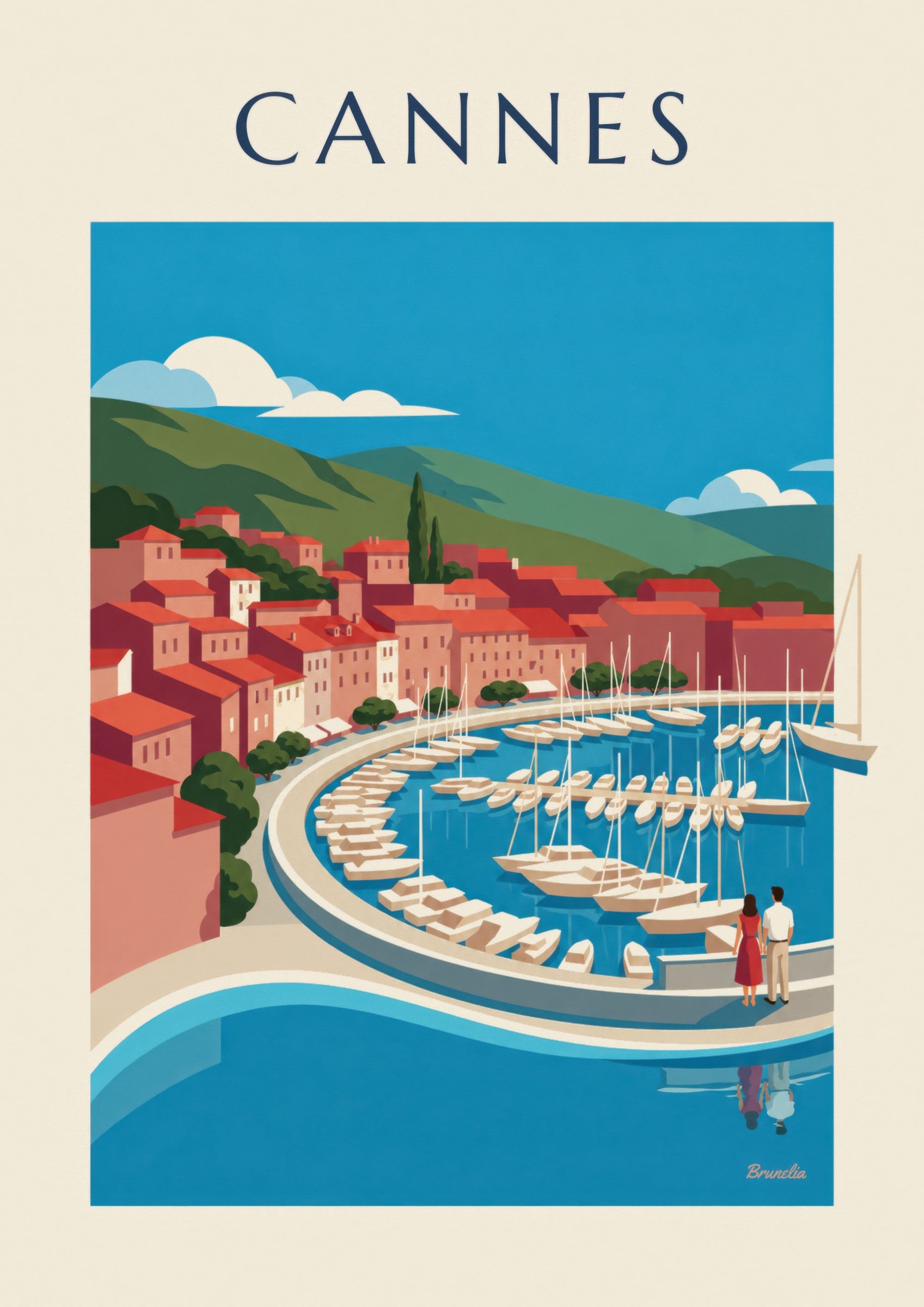 Affiche baie de Cannes vue du Suquet : détail en gros plan