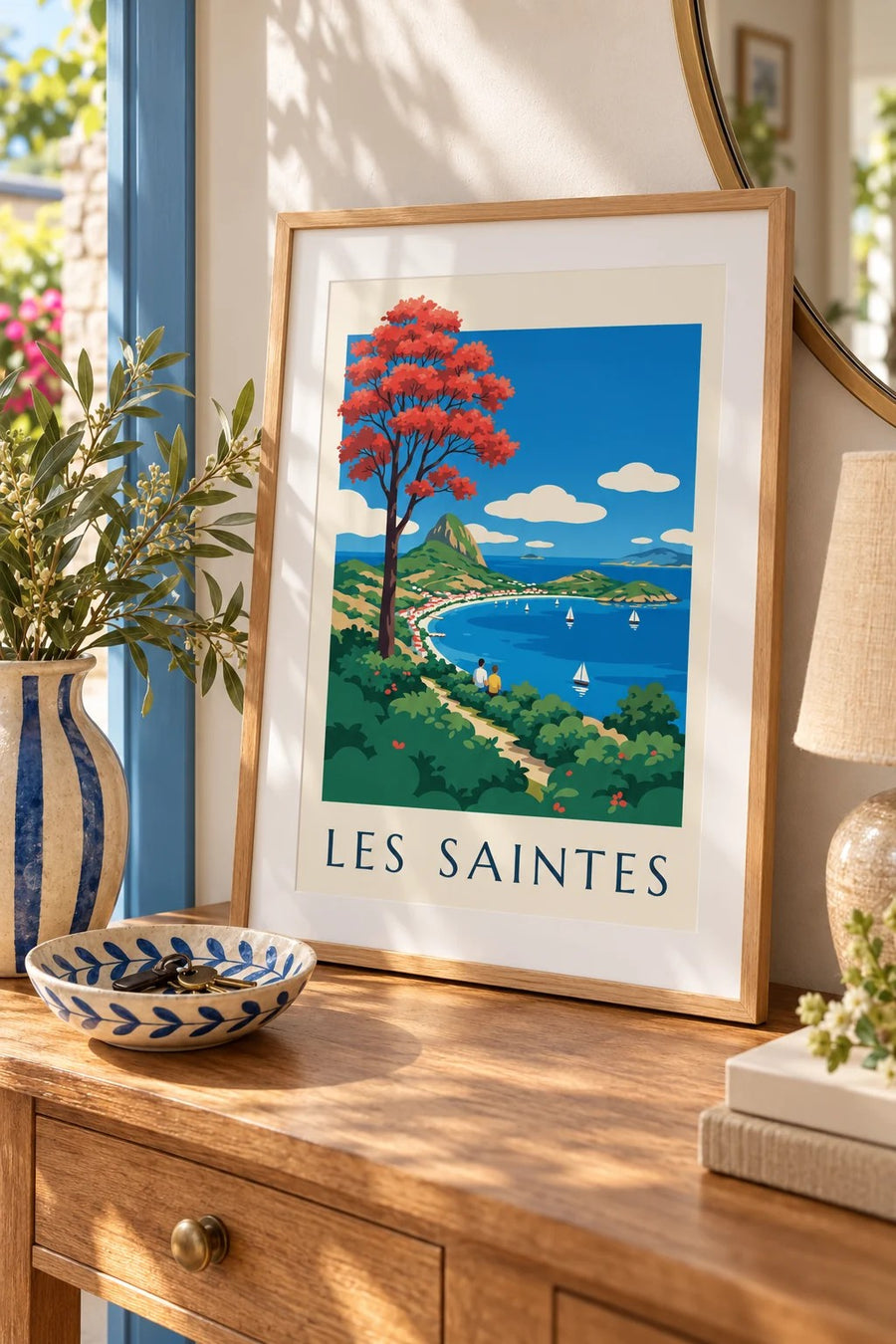 Affiche Guadeloupe, baie des Saintes à Terre-de-Haut : petit format A4 encadré