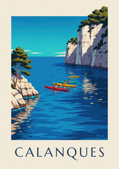 Affiche kayaks de mer dans les calanques : l'affiche entière