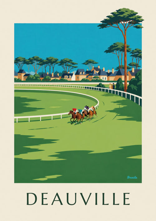 Affiche Deauville hippodrome et chevaux au galop : l'affiche entière