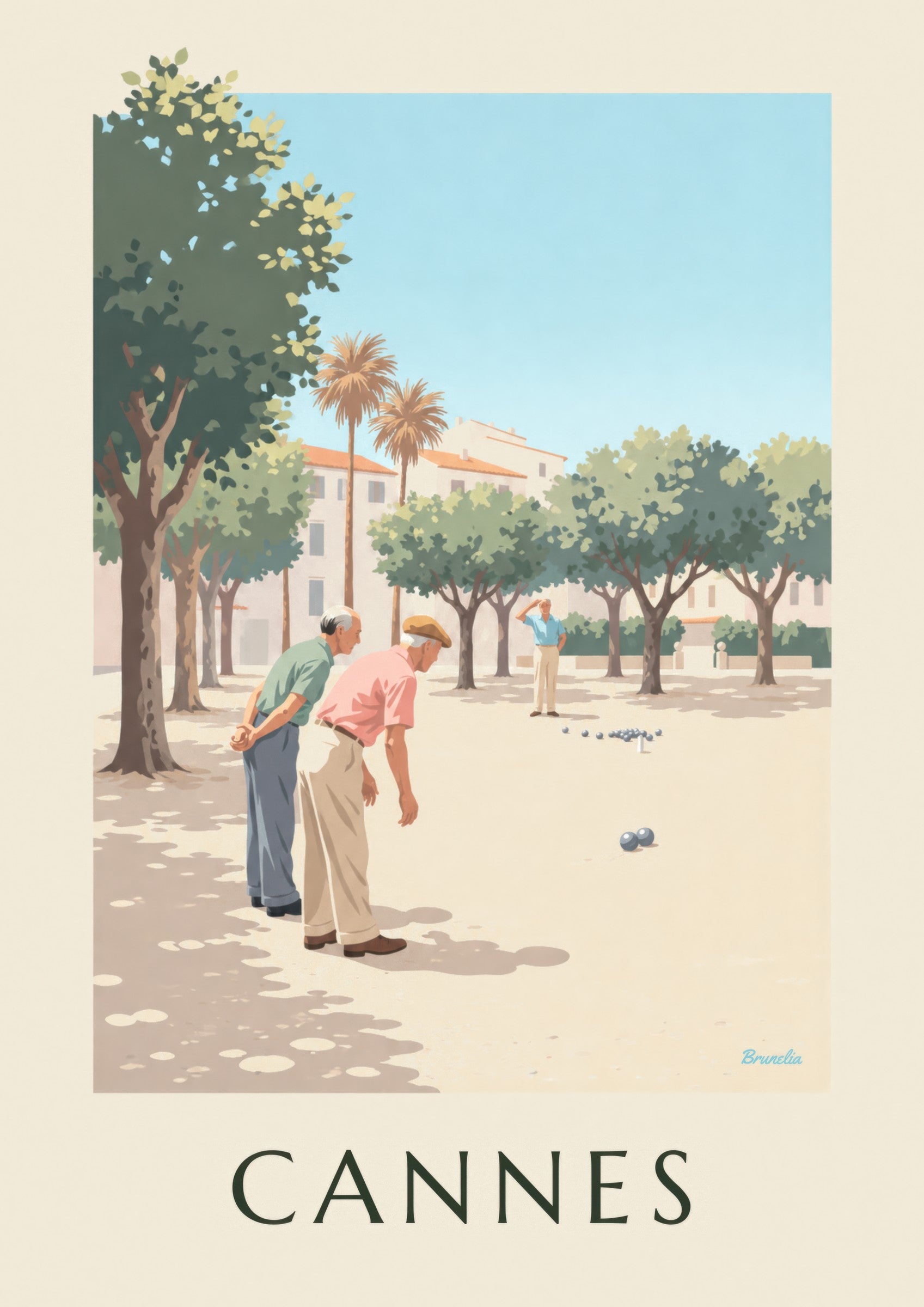 Affiche pétanque sous les platanes à Cannes : détail en gros plan