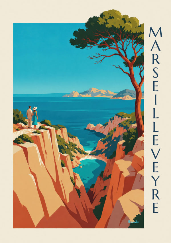 Affisch av Marseilleveyres calanque och Riouöarna