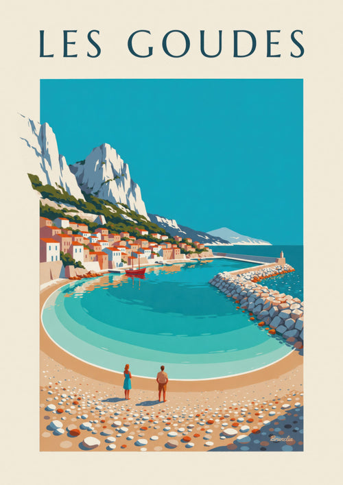 Affiche port des Goudes à Marseille, crique et digue : l'affiche entière