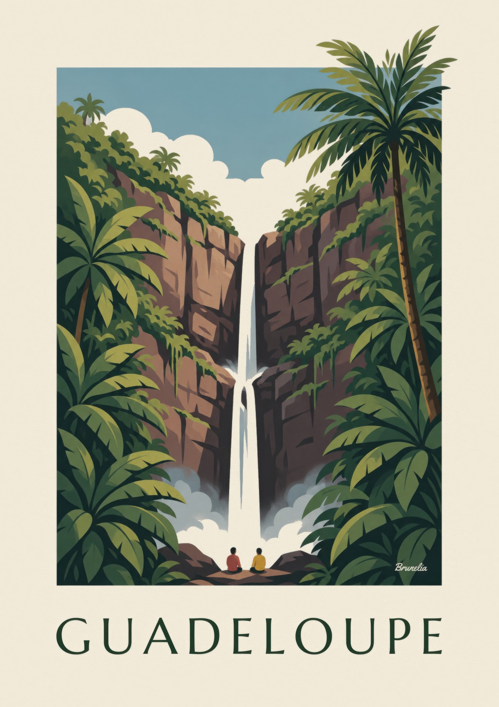Affiche Guadeloupe, chutes du Carbet en forêt tropicale : détail en gros plan