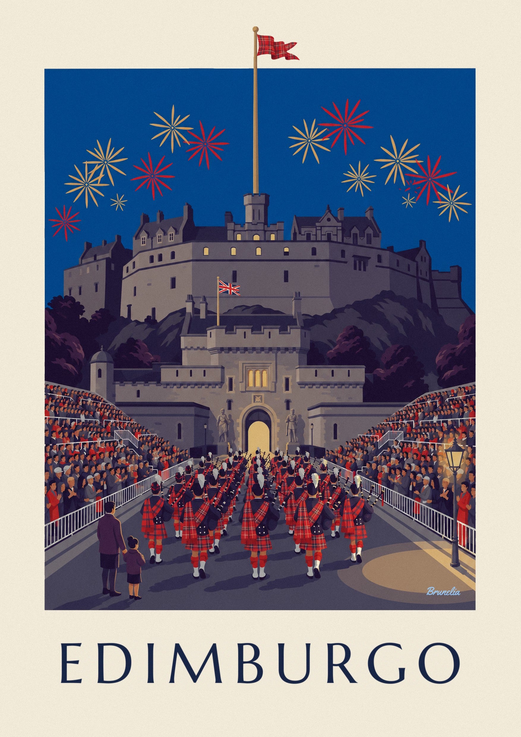 Cartaz do castelo de Edimburgo e do Military Tattoo à noite: pormenor ampliado