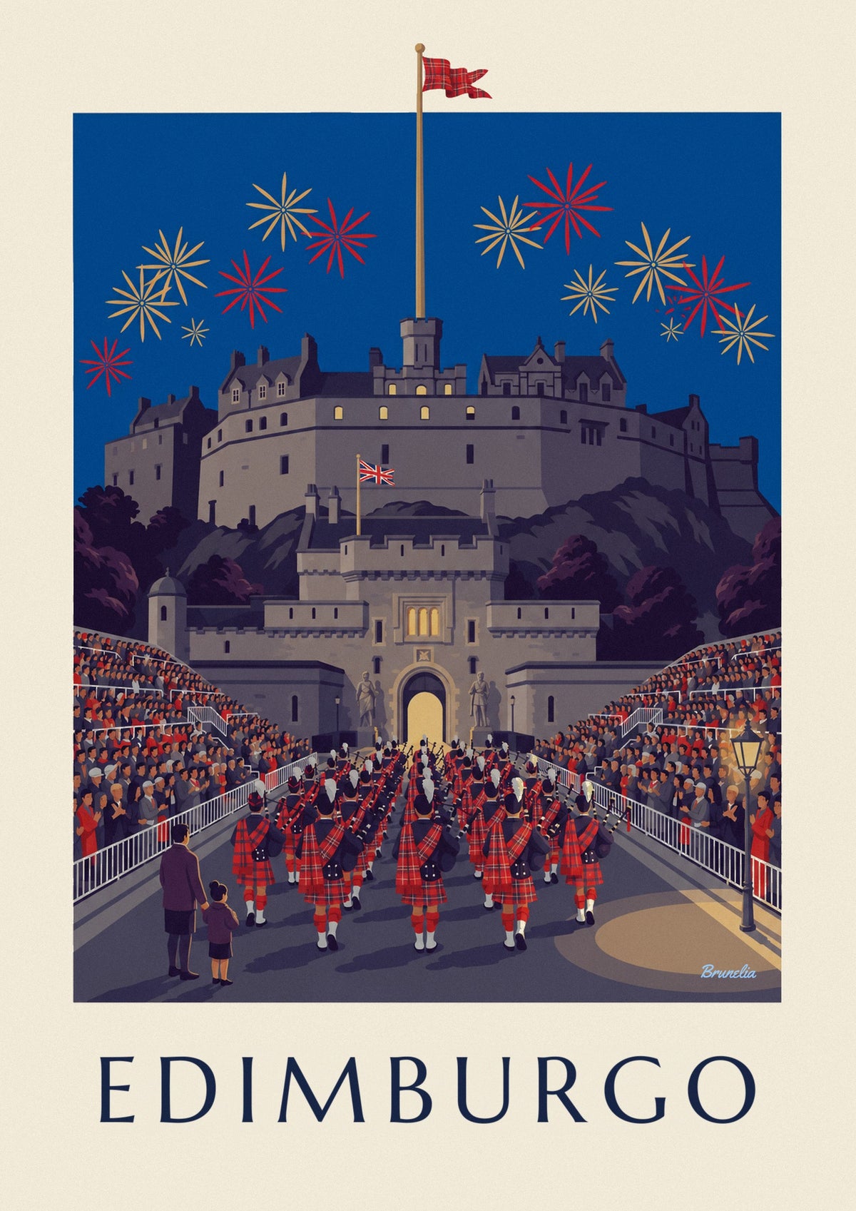 Cartaz do castelo de Edimburgo e do Military Tattoo à noite