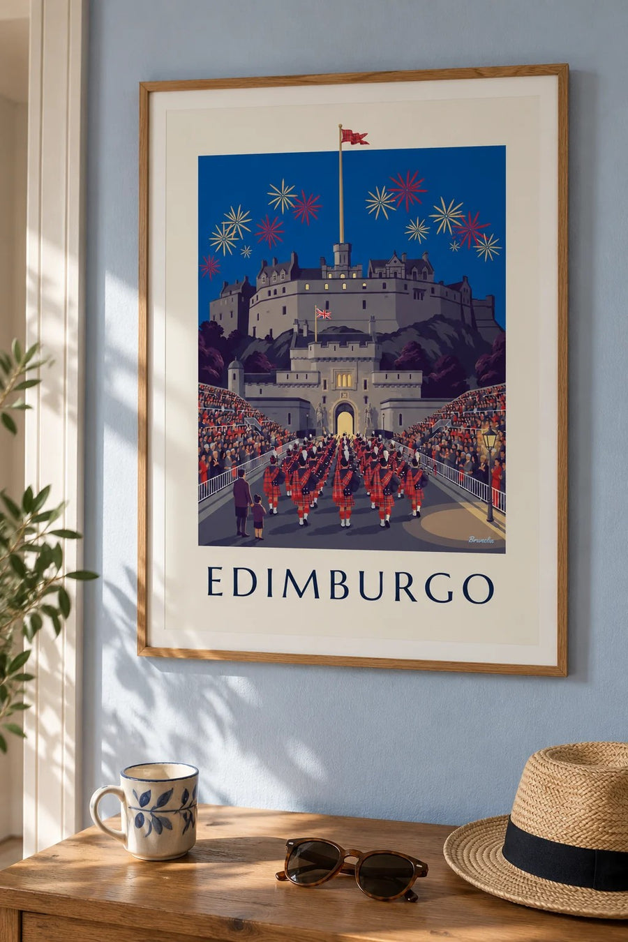 Cartaz do castelo de Edimburgo e do Military Tattoo à noite: emoldurado na parede