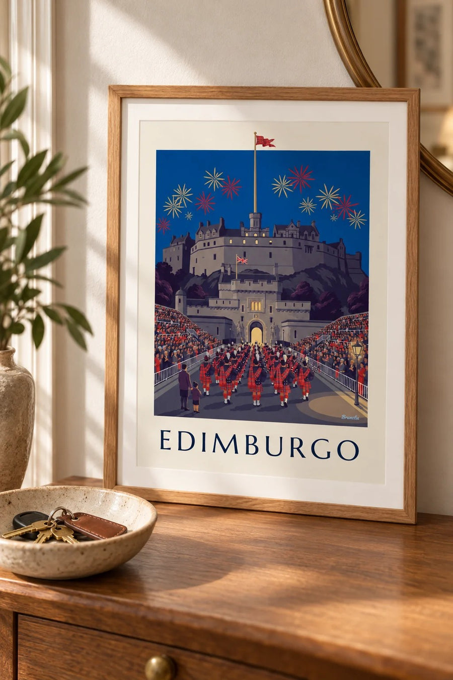 Cartaz do castelo de Edimburgo e do Military Tattoo à noite: pequeno formato A4 emoldurado