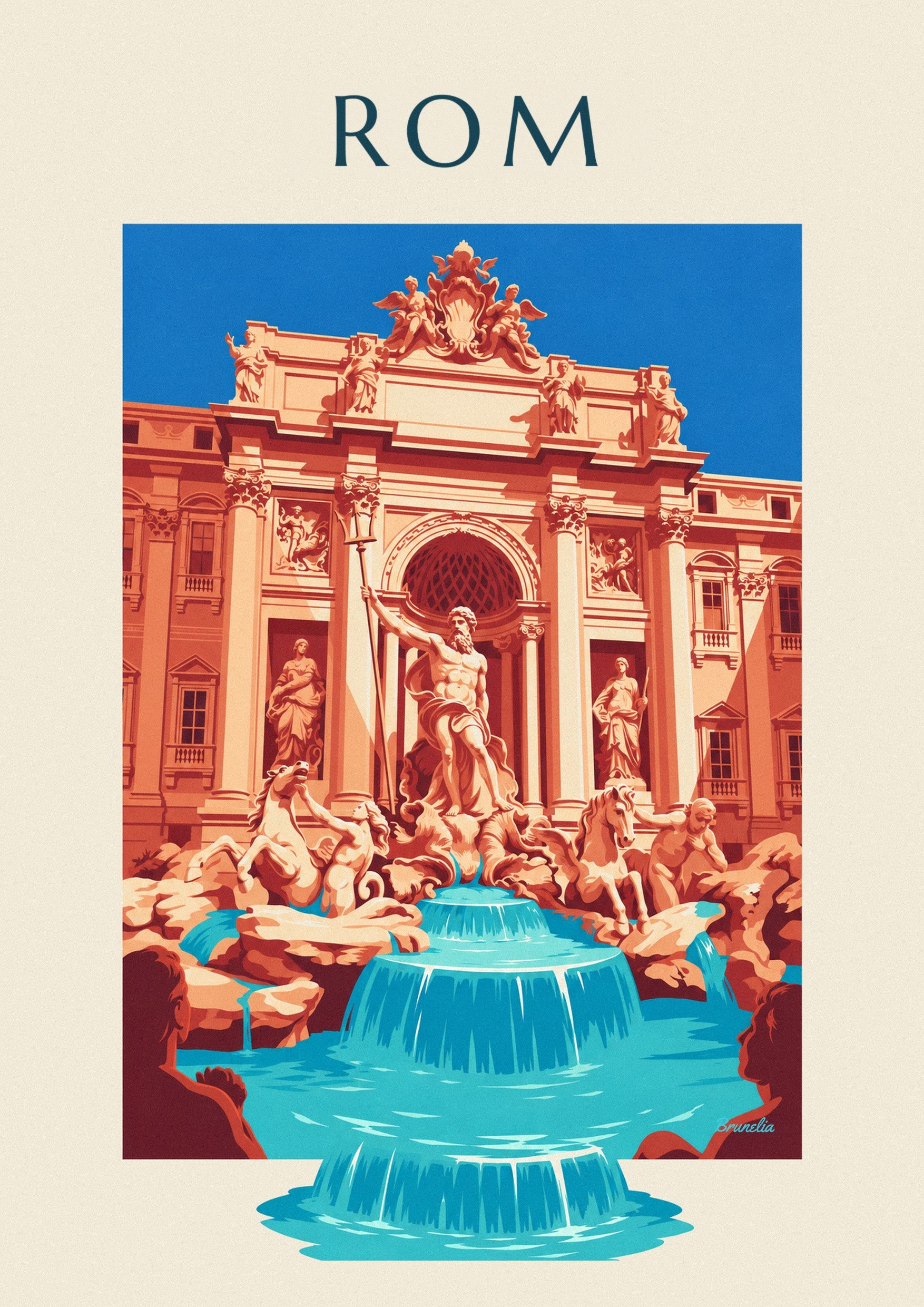 Affisch med Fontana di Trevi och Neptunus i Rom: detalj i närbild