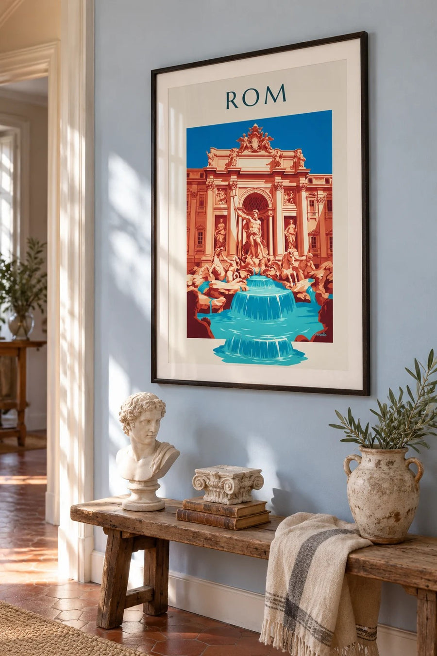 Affisch med Fontana di Trevi och Neptunus i Rom: inramad på väggen