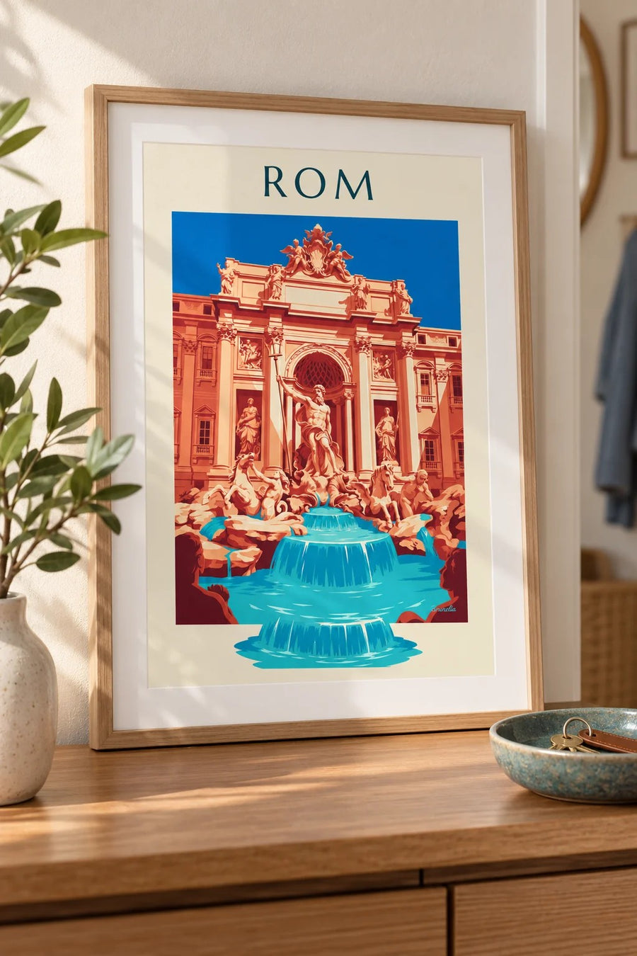 Affisch med Fontana di Trevi och Neptunus i Rom: litet A4-format i ram