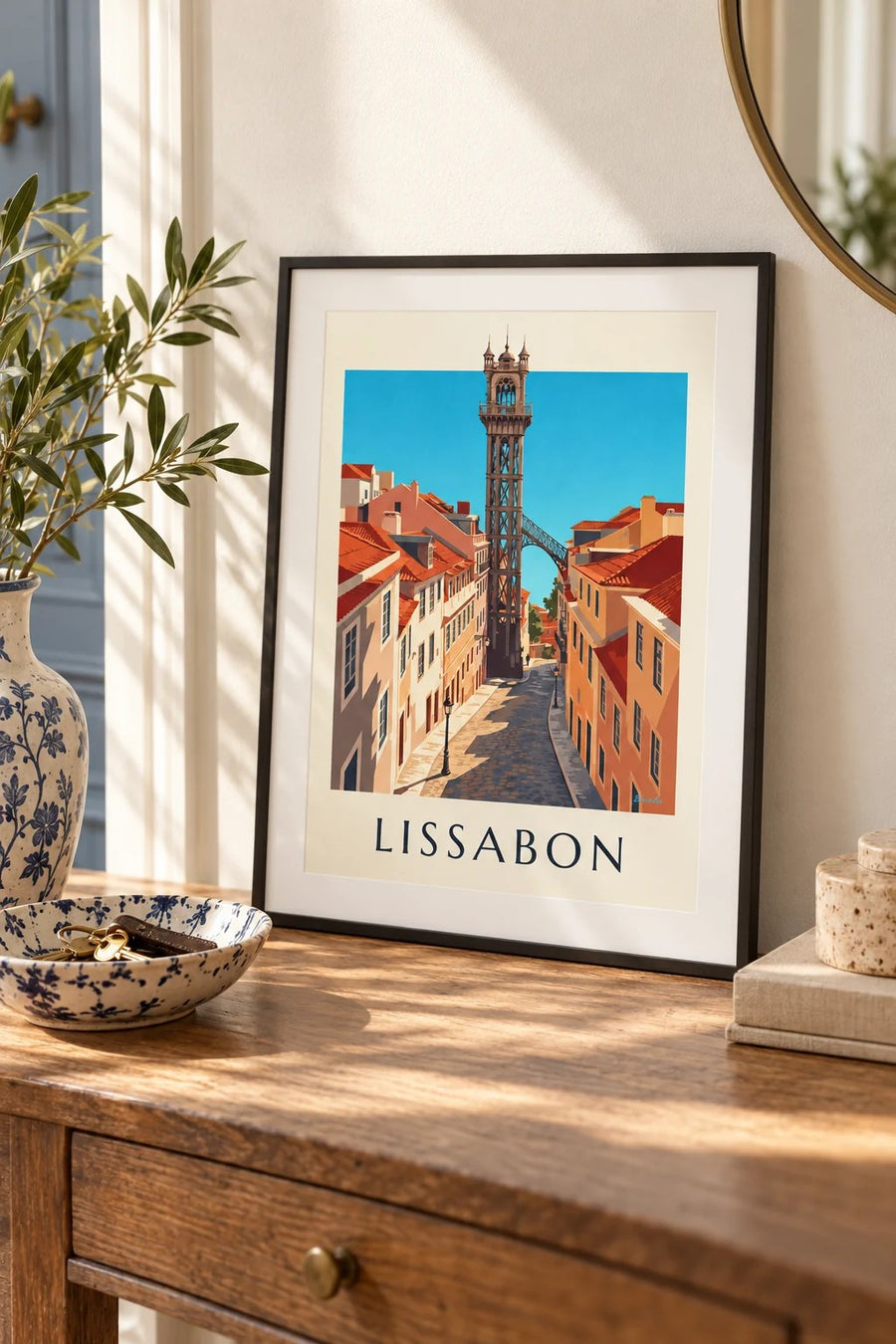 Affisch med Santa Justa-hissen i Lissabon: litet A4-format i ram