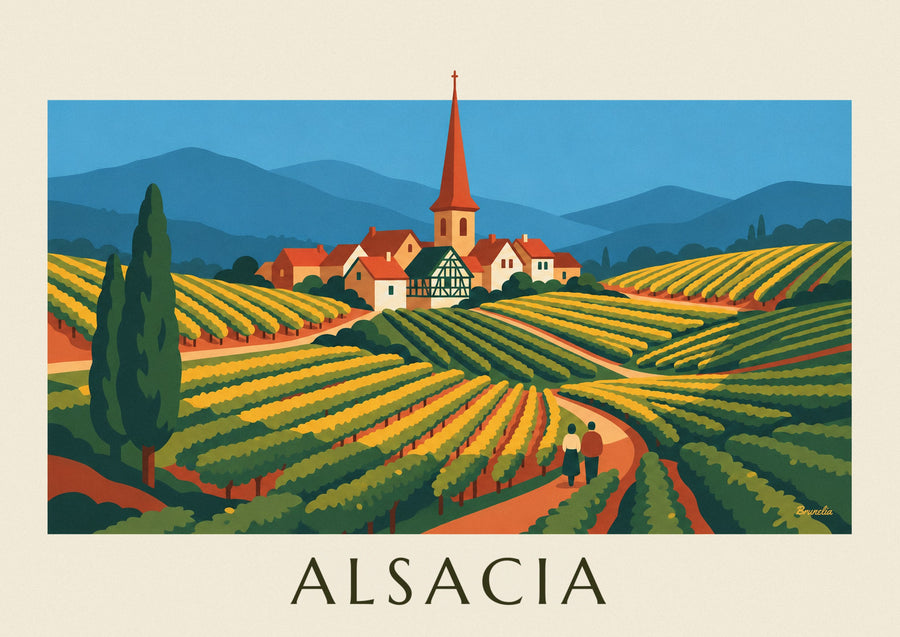 Cartaz da rota dos vinhos e das vinhas em socalcos da Alsácia