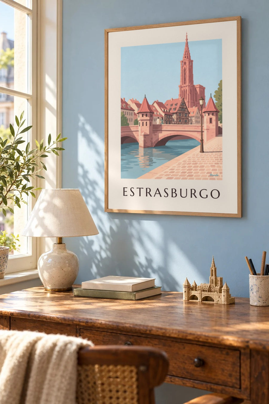 Póster da catedral de Estrasburgo e ponte medieval: emoldurado na parede