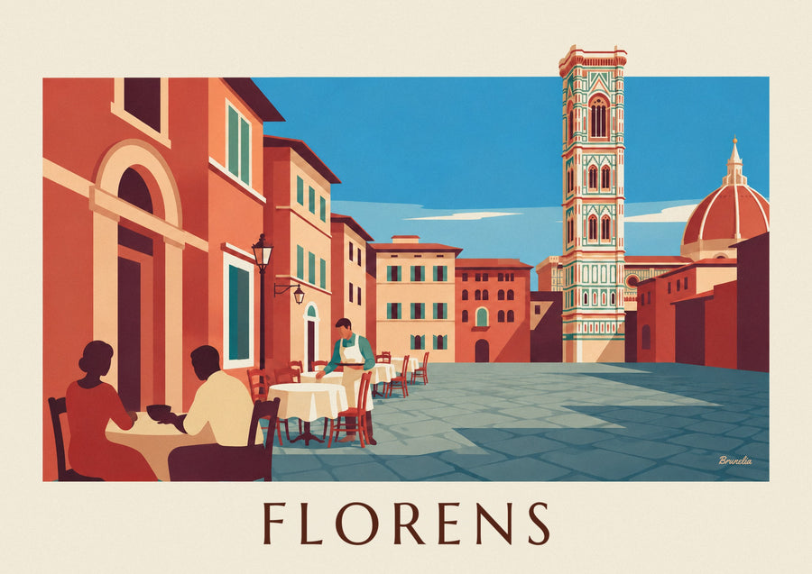 Affisch med caféterrass framför Florens domkyrka
