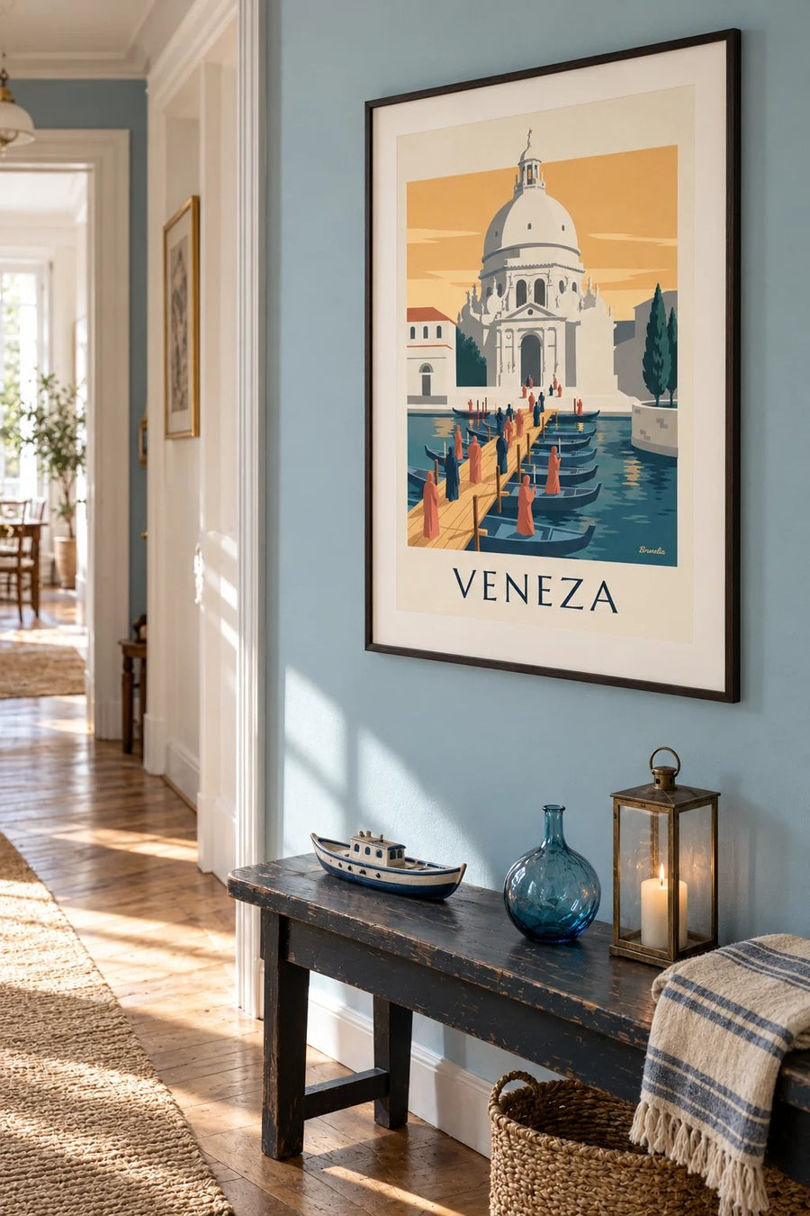 Poster de peregrinos na ponte de barcos rumo à Salute, em Veneza: emoldurado na parede