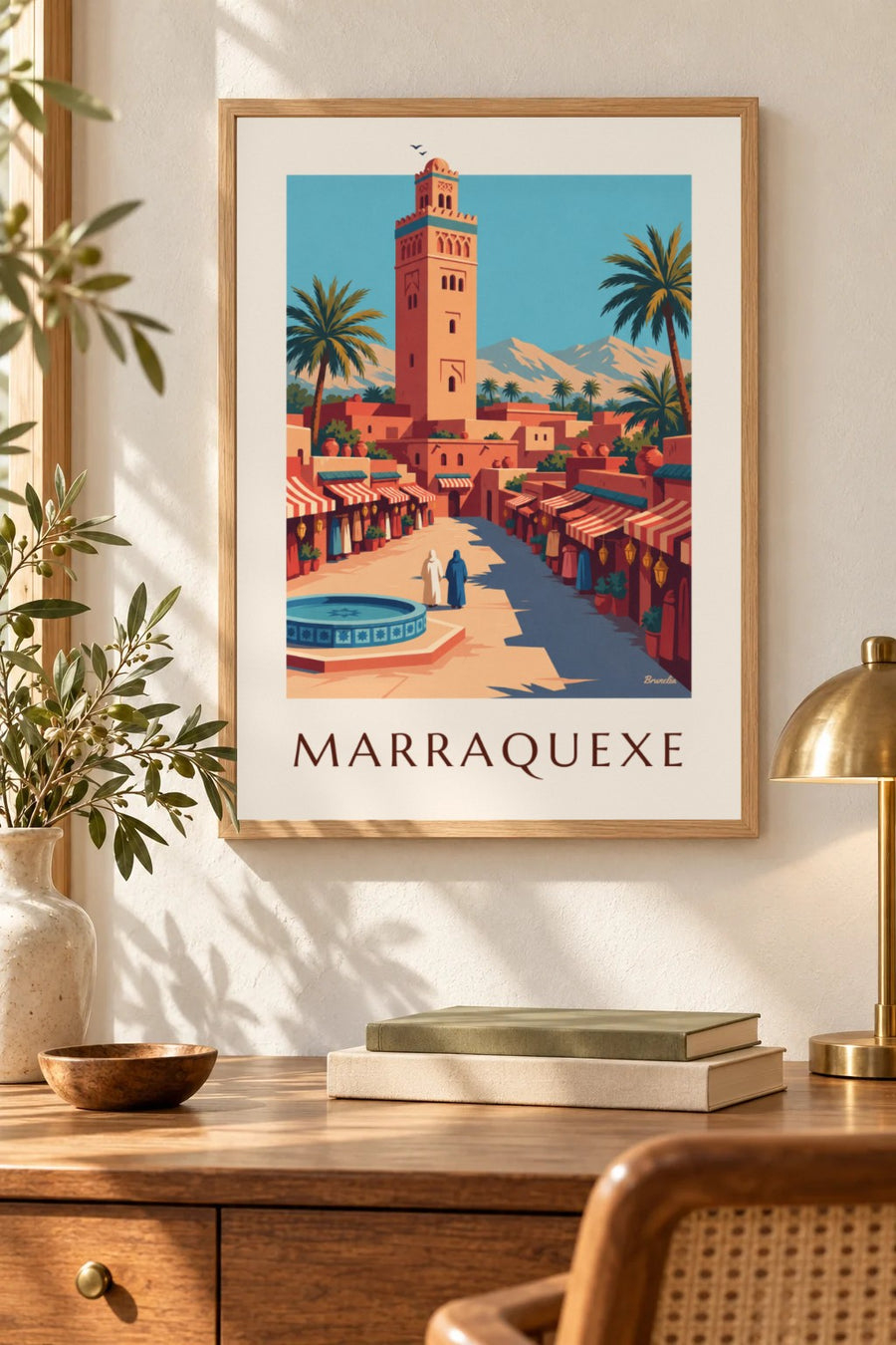 Cartaz da medina de Marraquexe e do minarete da Koutoubia: pequeno formato A4 emoldurado