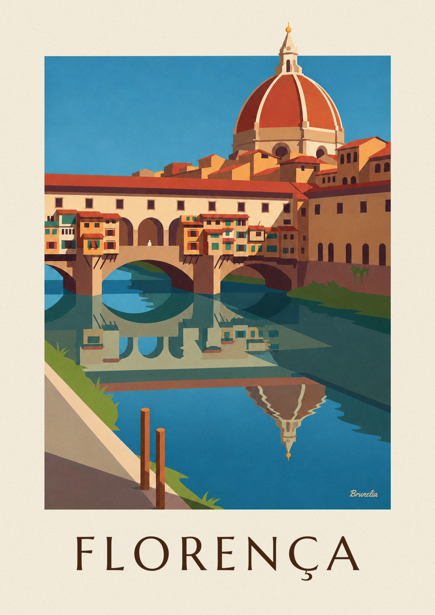 Cartaz da Ponte Vecchio e do Arno, em Florença: pormenor ampliado