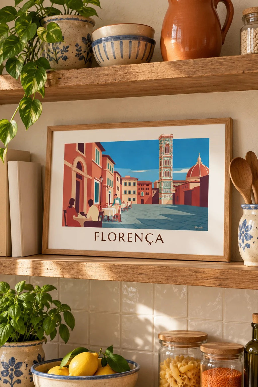 Poster de esplanada diante do Duomo de Florença: pequeno formato A4 emoldurado