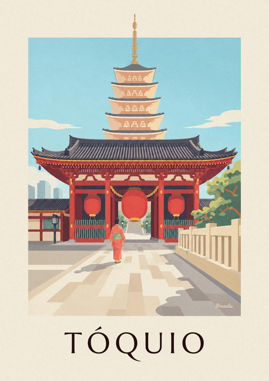 Cartaz do templo Senso-ji e da sua grande lanterna vermelha, em Tóquio