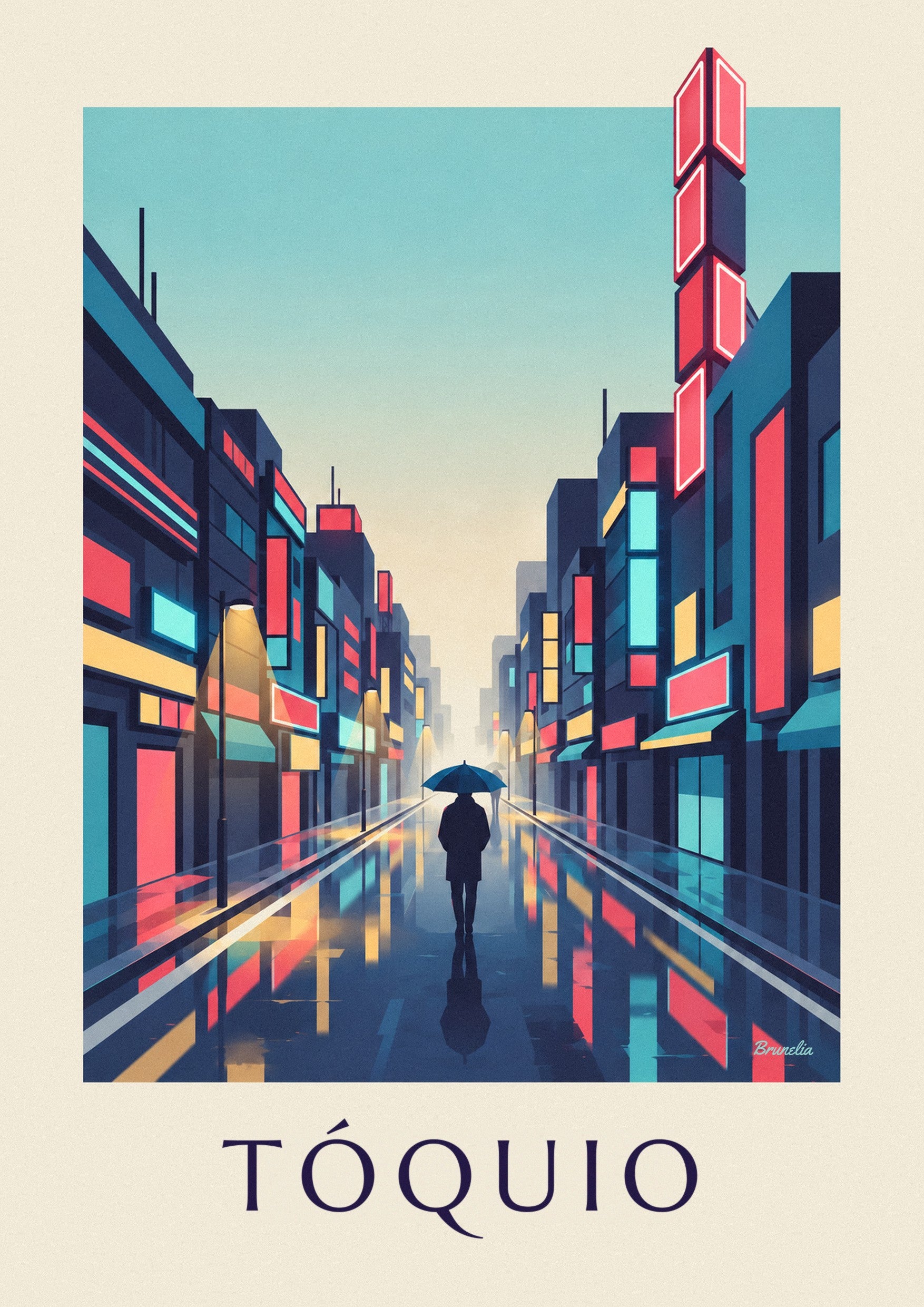 Cartaz de uma noite chuvosa e néons no bairro de Shinjuku, em Tóquio: pormenor ampliado