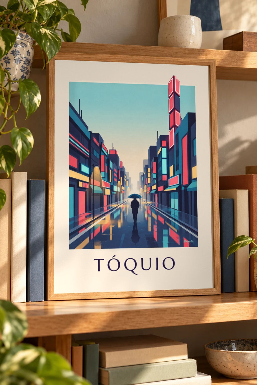 Cartaz de uma noite chuvosa e néons no bairro de Shinjuku, em Tóquio: pequeno formato A4 emoldurado