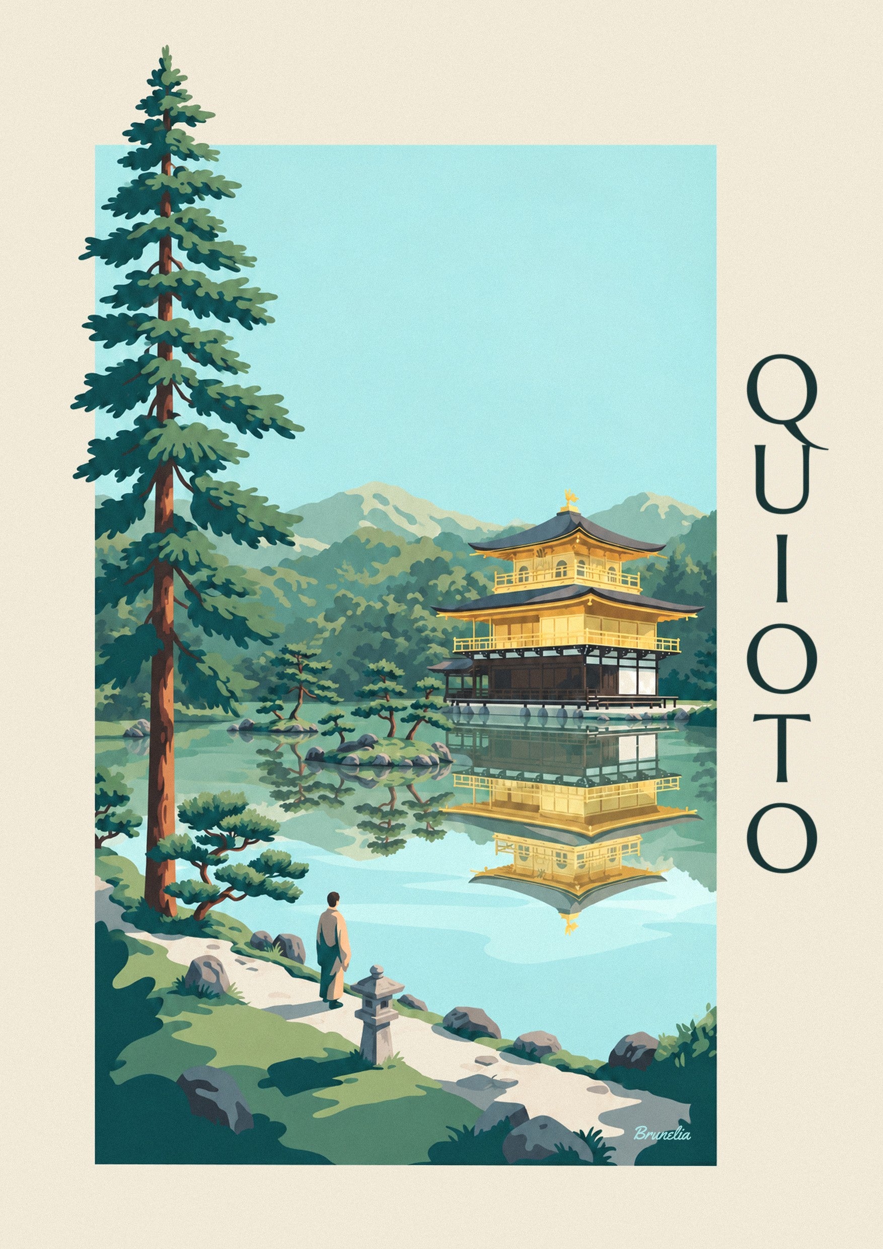 Poster do Pavilhão Dourado Kinkaku-ji em Quioto: pormenor ampliado