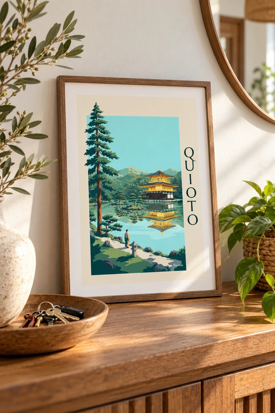 Poster do Pavilhão Dourado Kinkaku-ji em Quioto: pequeno formato A4 emoldurado