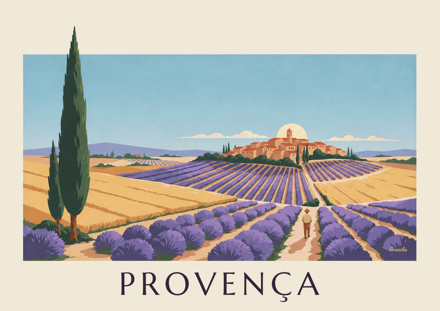 Póster de uma paisagem provençal com formas geométricas