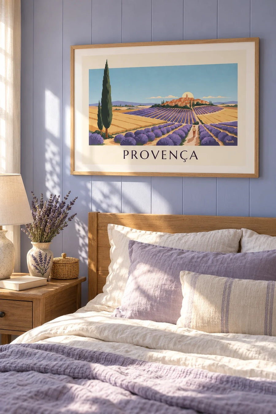 Póster de uma paisagem provençal com formas geométricas: emoldurado na parede