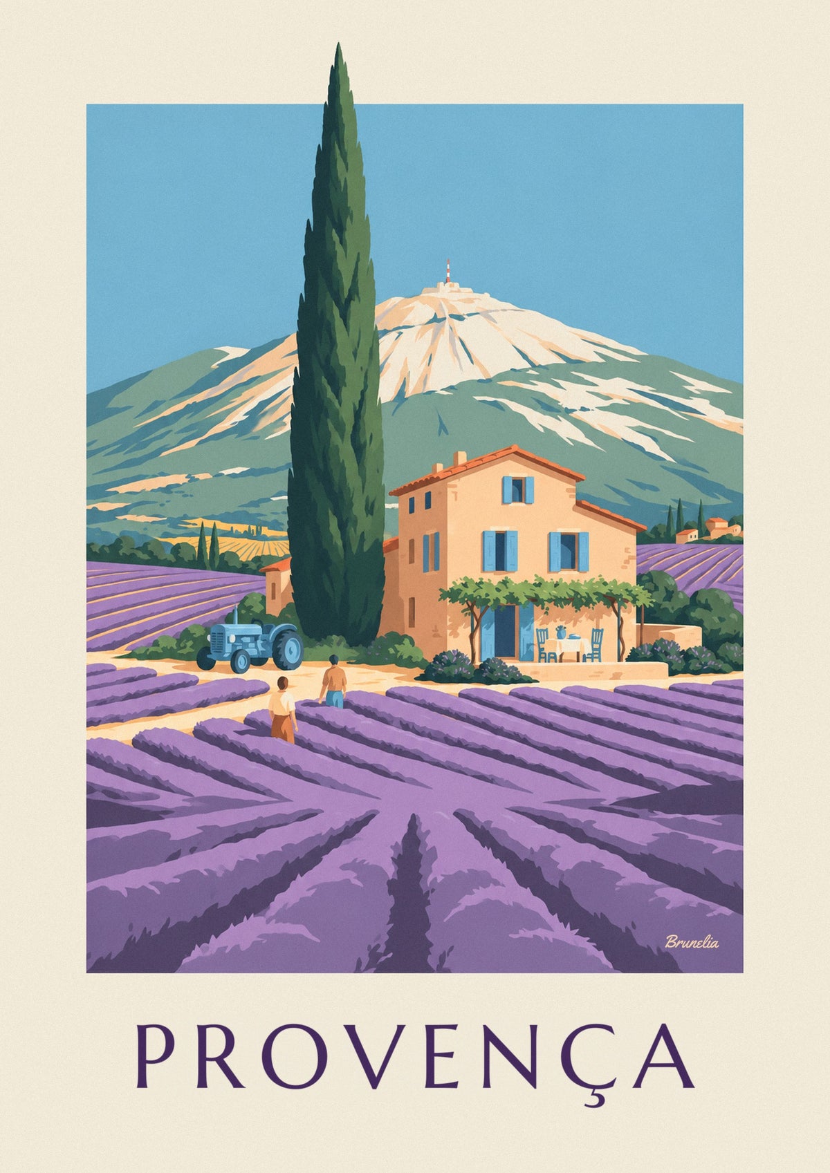 Cartaz de casa de campo provençal nos campos de lavanda