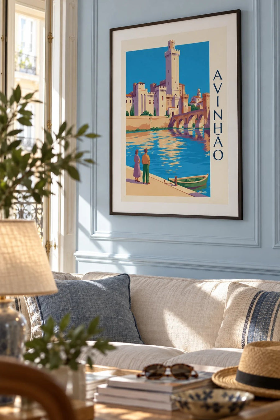 Poster da ponte Saint-Bénézet e do Palácio dos Papas em Avignon: emoldurado na parede