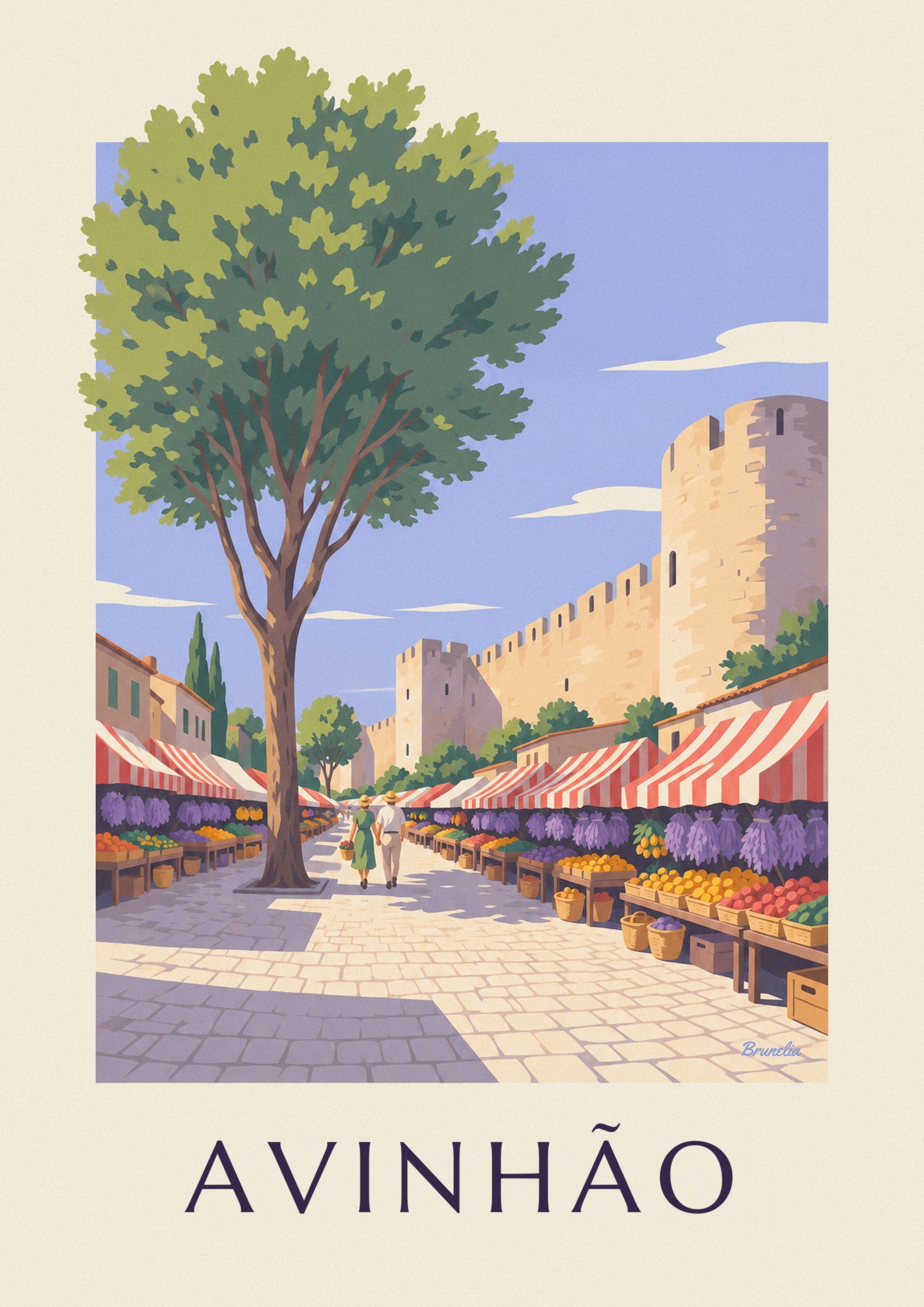 Póster de mercado provençal e lavanda em Avignon: pormenor ampliado