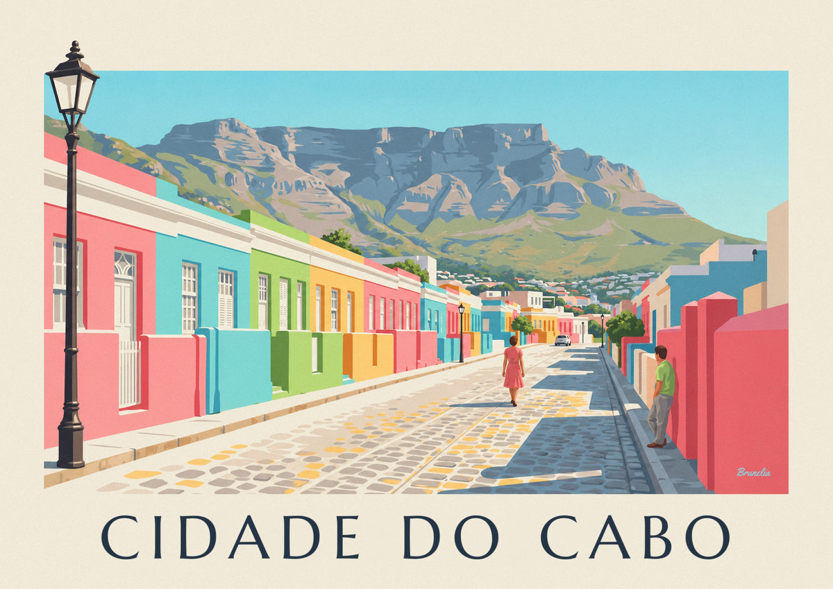 Poster das casas coloridas do Bo-Kaap, na Cidade do Cabo, e da Table Mountain
