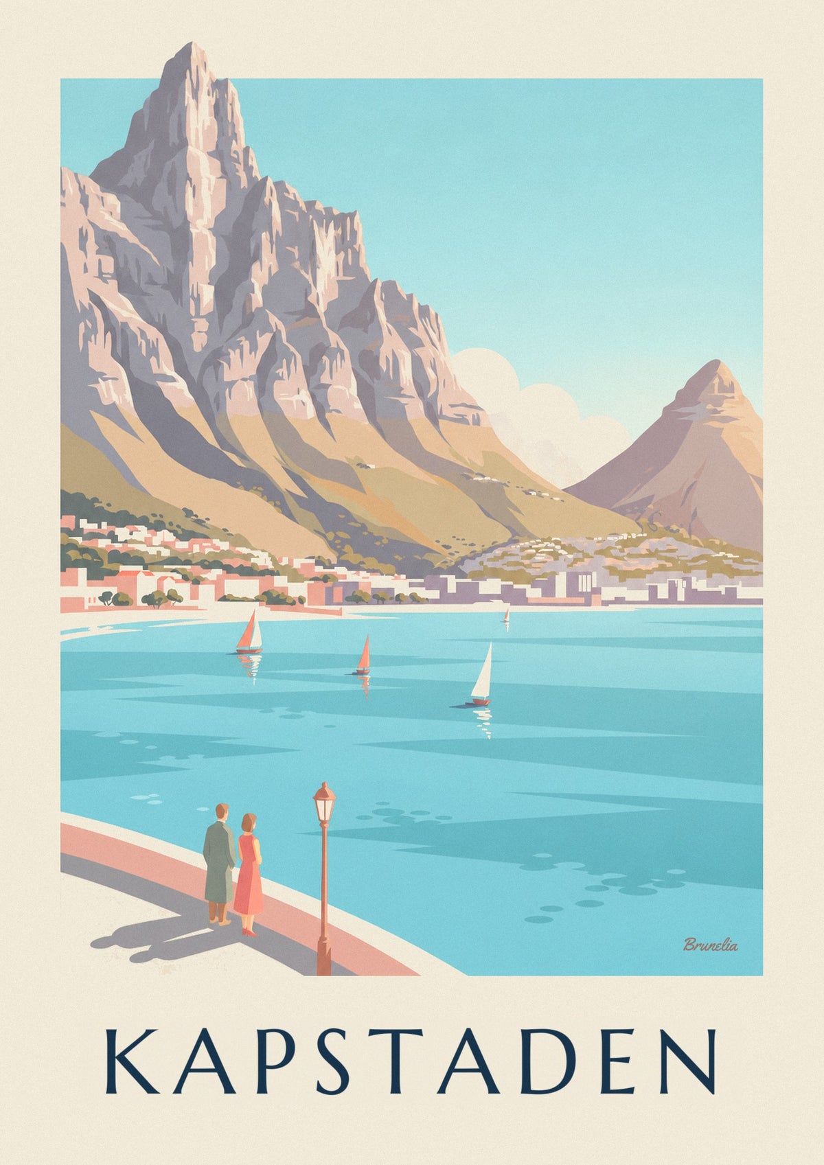 Affisch med Taffelberget och Lion's Head i Kapstaden