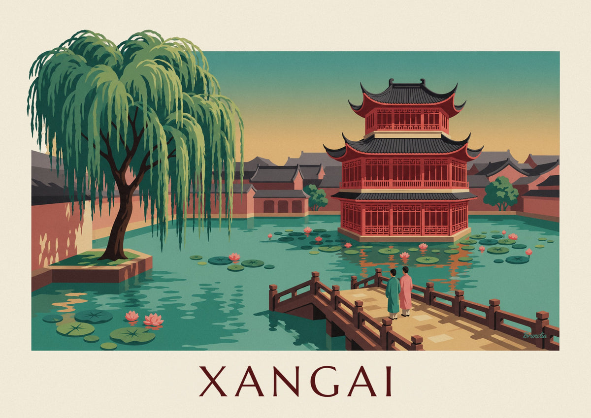 Cartaz da casa de chá do jardim Yuyuan, em Xangai