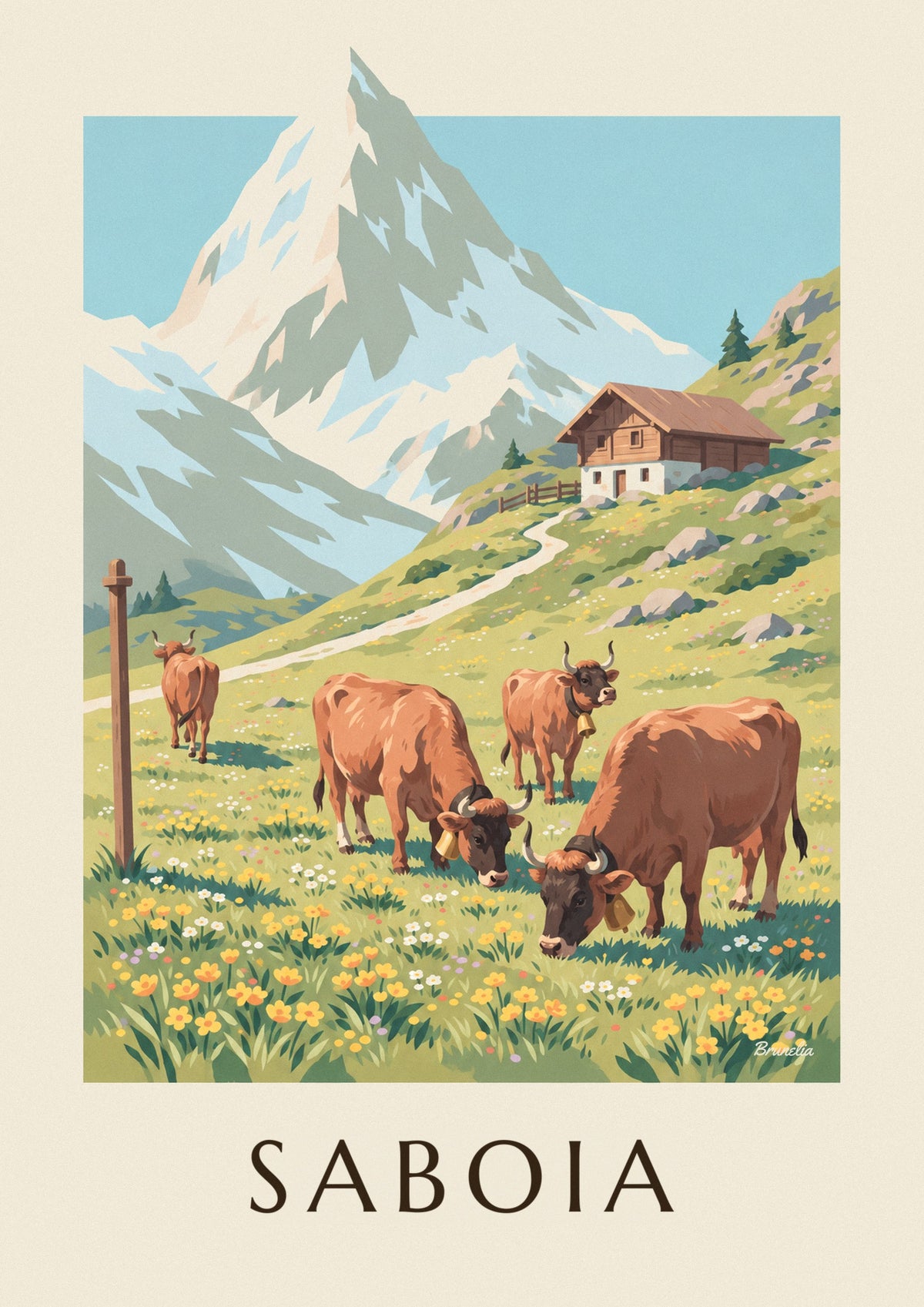 Cartaz de vacas tarinas nos pastos de montanha da Saboia