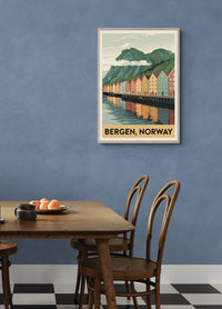 Affiche Bergen fjord aux maisons colorées de Norvège