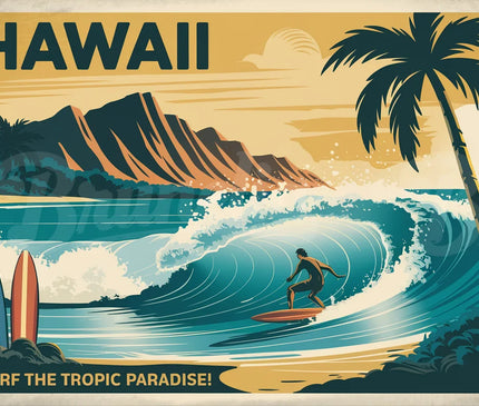 affiche surf hawaii