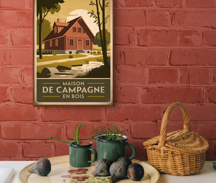 Affiche maisons bois traditionnelles rétro