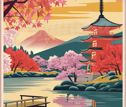 Affiche pagode ancienne rétro Kyoto