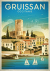 Affiche Gruissan Occitanie tour et port méditerranéen