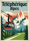 Affiche Téléphérique des Alpes style rétro années 1930