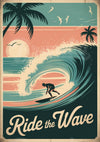 Affiche surfeur vague rétro style Art Déco