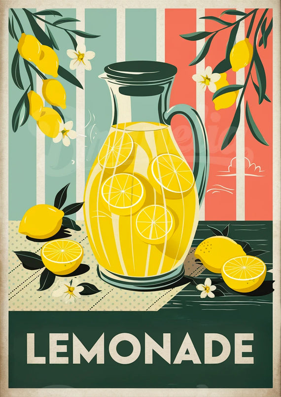 Affiche carafe limonade rétro