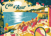 Affiche baigneurs détente bord de mer années 1930